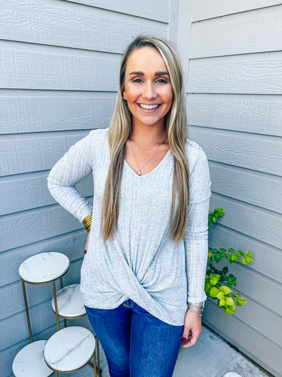 Heather Grey Cross Top - Southern Belle Boutique