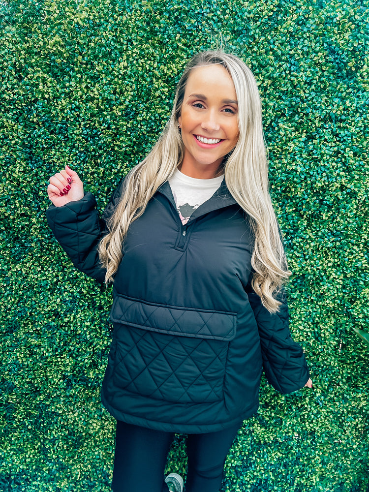 Black Quilted Pullover Jacket - Southern Belle Boutique