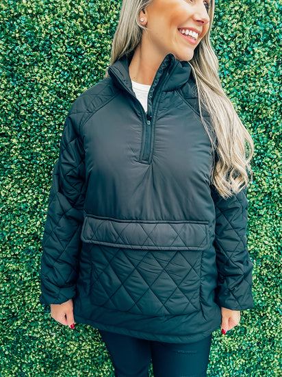 Black Quilted Pullover Jacket - Southern Belle Boutique