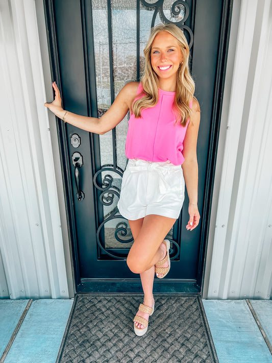 White Front Tie Shorts - Southern Belle Boutique