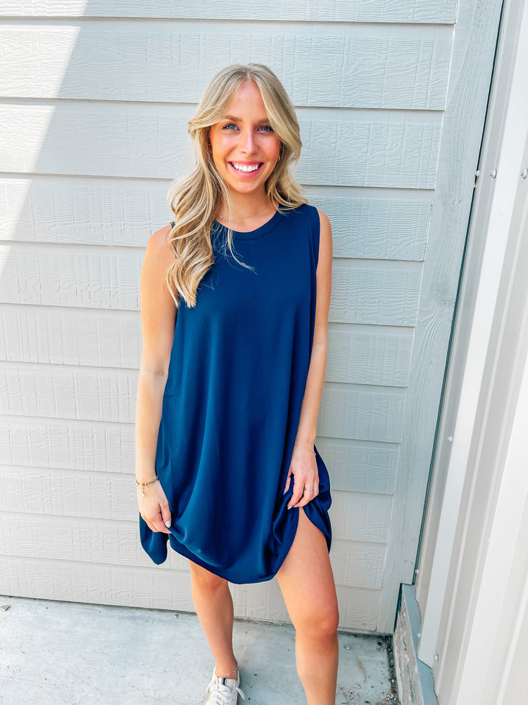 Navy Inman Ribbed Dress - Southern Belle Boutique
