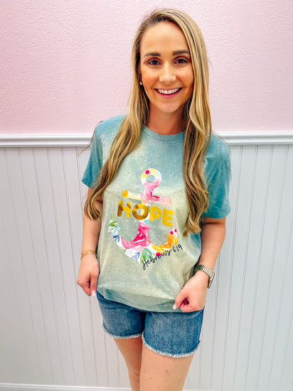 Hope Floral Anchor Blue Tee - Southern Belle Boutique