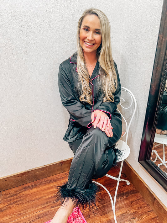 Black Satin Pajama Set - Southern Belle Boutique