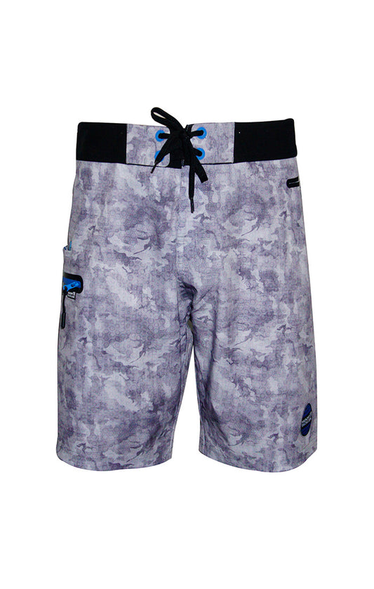 Camo Hex 4-Way Stretch Fishing Boardshort - Grey - Southern Belle Boutique