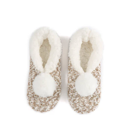 Grace Knit Slippers With Pom, Oatmeal - Southern Belle Boutique