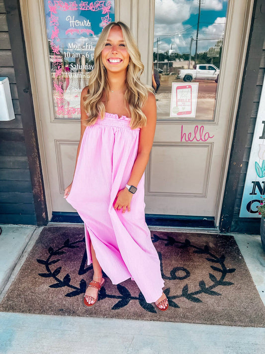 Gauze Shirred Babydoll Strapless Maxi - Southern Belle Boutique