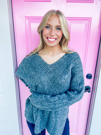 BluIvy Cable Pullover Charcoal - Southern Belle Boutique