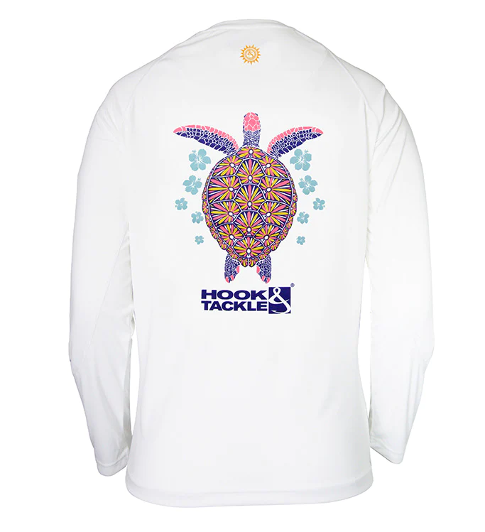Turtle Flowers Wicked Dry &amp; Cool Fishing Shirt - White - Southern Belle Boutique
