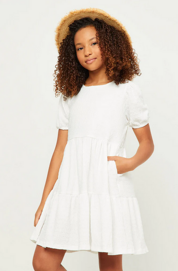 Off White Textured Tiered Dress - Southern Belle Boutique