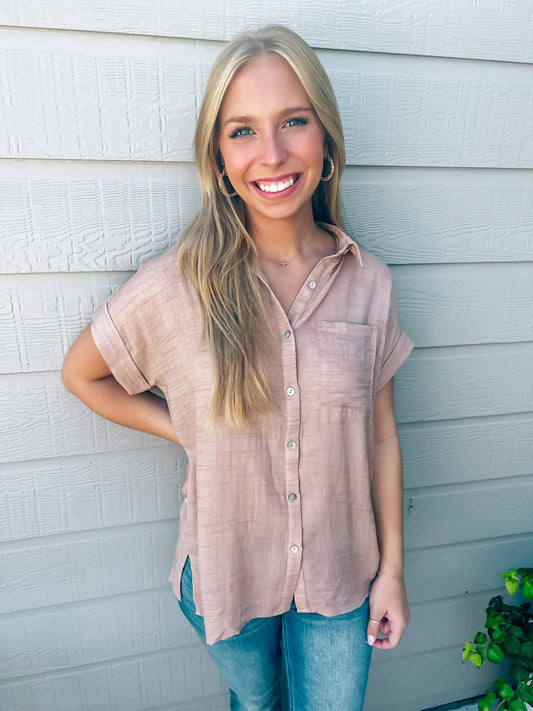 Dusty Blush Button Down - Southern Belle Boutique