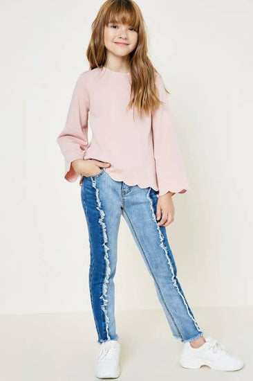 Kids Two Tone Frayed Denim Kids Jeans - Southern Belle Boutique