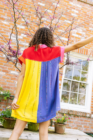 Rainbow Colorblock Gauze Button Down Dress - Southern Belle Boutique