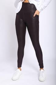 Chocolate Highwaisted Foil Leggings - Southern Belle Boutique