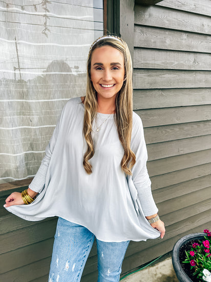Cool Grey Smocked Dolman Top - Southern Belle Boutique