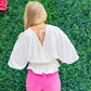 Off White VNeck Peplum Top - Southern Belle Boutique
