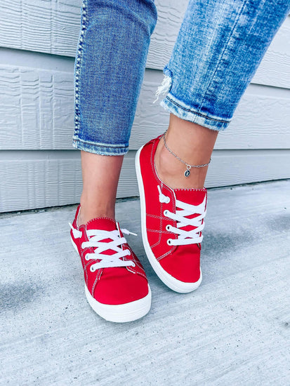 Dallas Red Canvas Sneakers - Southern Belle Boutique