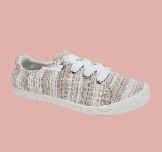 Dallas Tan Multi Strip Sneaker - Southern Belle Boutique