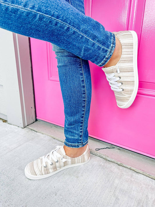 Dallas Tan Multi Strip Sneaker - Southern Belle Boutique