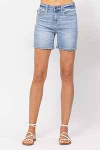 HiRise Light Wash Mid Length Short - Southern Belle Boutique