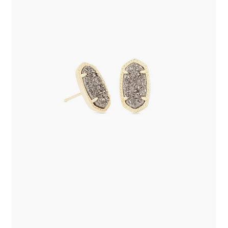 Ellie Gold Stud Earrings in Platinum Drusy - Southern Belle Boutique