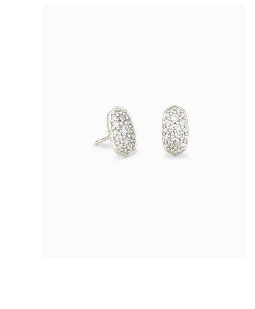 Grayson Silver Stud Earrings in White Crystal - Southern Belle Boutique