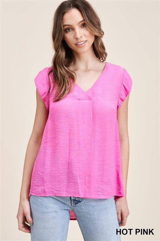 Hot Pink VNeck Blouse - Southern Belle Boutique