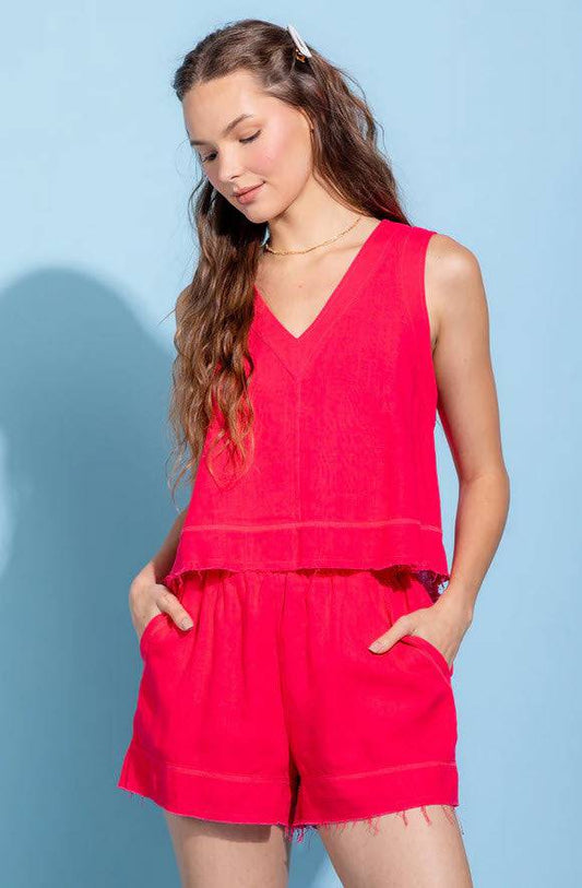 Hot Pink Linen Short Set - Southern Belle Boutique